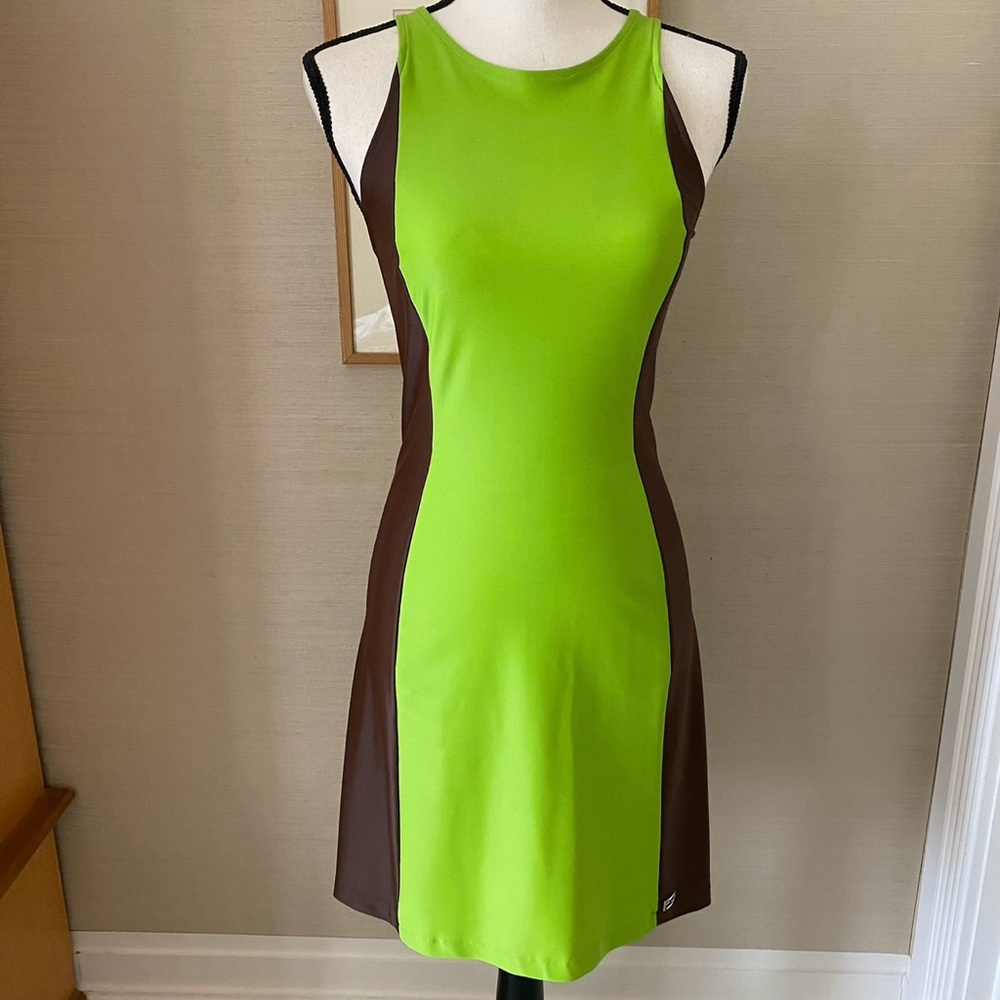 Fendi Green and Brown Halter Sheath Midi Dress